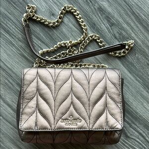 Kate Spade Silver Quilted Crossbody Bag with Chain Strap